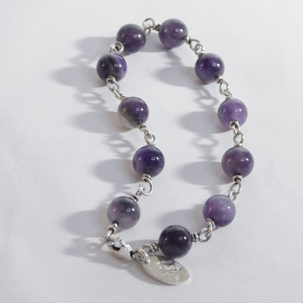 Purple Amethyst Beaded Sterling Silver Energy Bracelet - by Konnie K
